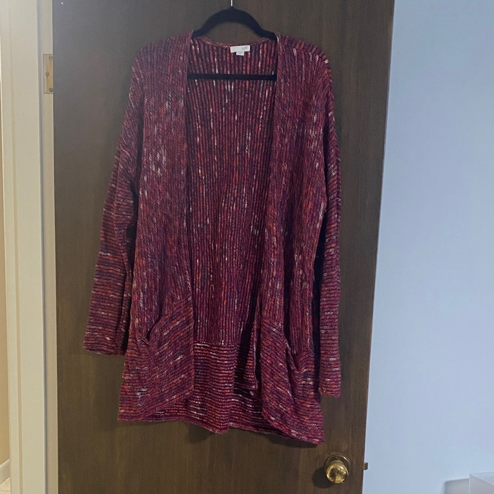 J Jill Burgundy Open-Front Cardigan